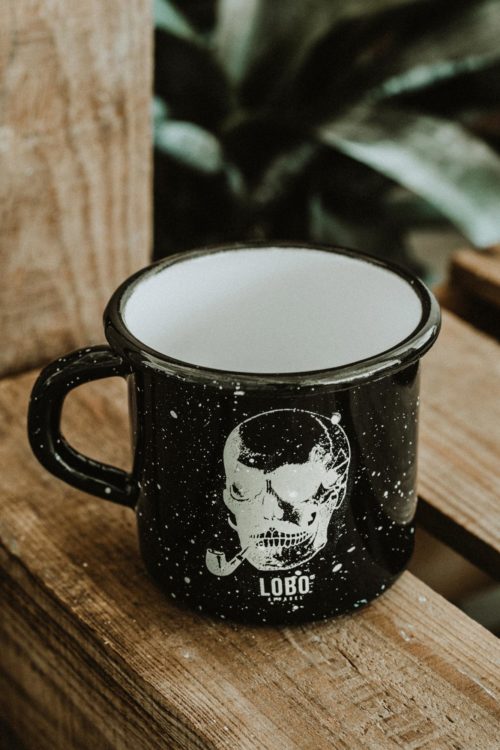 Lobo Skull Enamel Black Mug