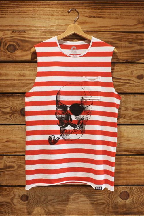 SKULL RED STRIPES TANK SHIRT
