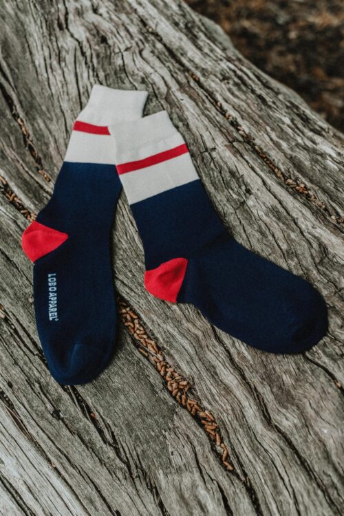 Lobo Blue Socks with a Red Stripe