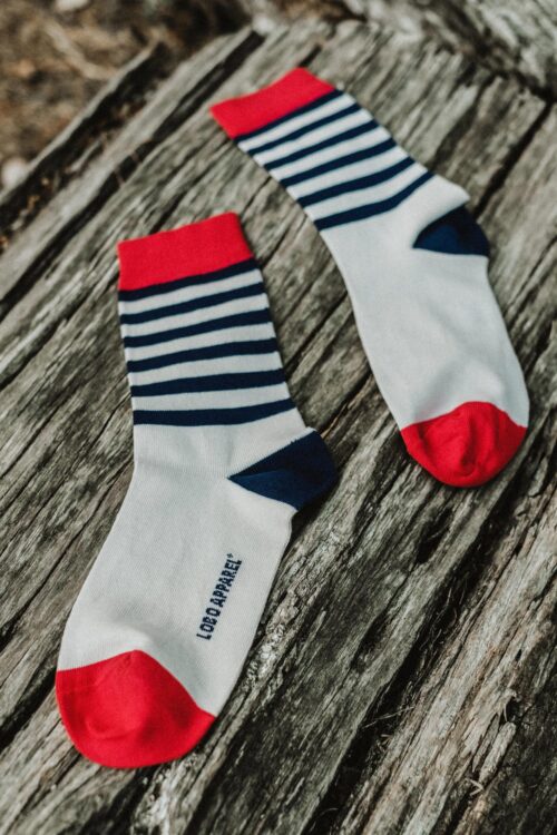Lobo Blue Stripes with Red Top Socks